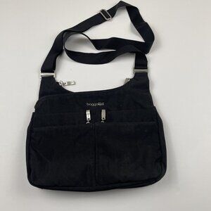 Baggallini Crossbody Purse Bag Hobo Travel Black Zip Pockets Canvas
